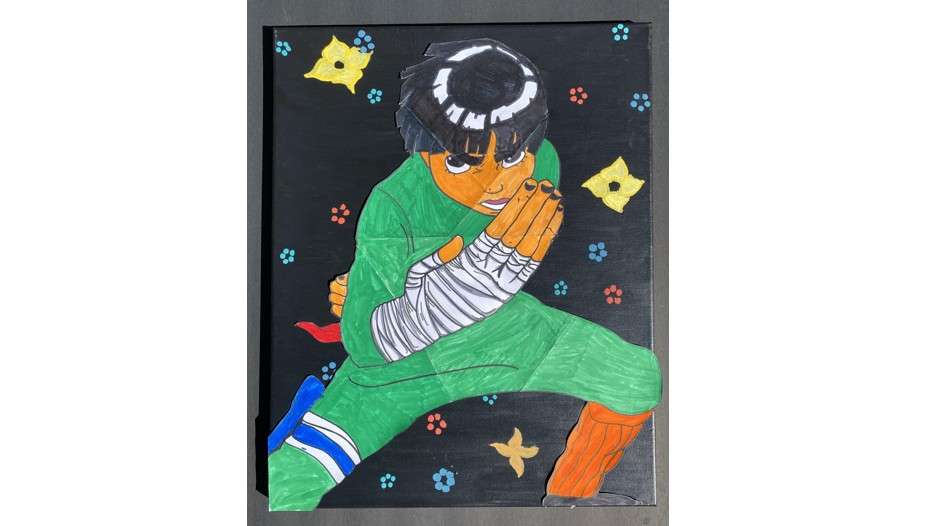 Collaborative teen art figure on black background