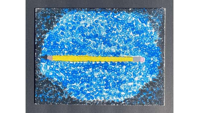 Pointillism teen art pencil on blue background