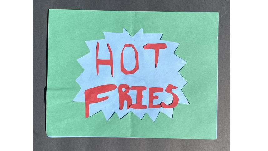 Teen pop art with words "hot fries" in red over blue and green background