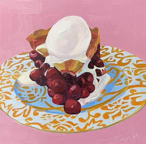 A painting of cherry pie by artist Rachel Campbell