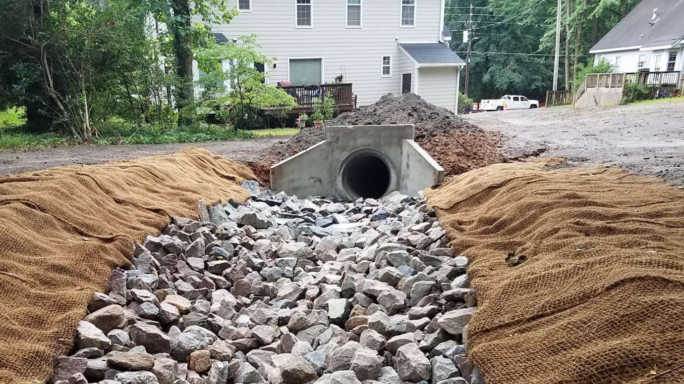 A new stormwater pipe on Ramblewood Drive