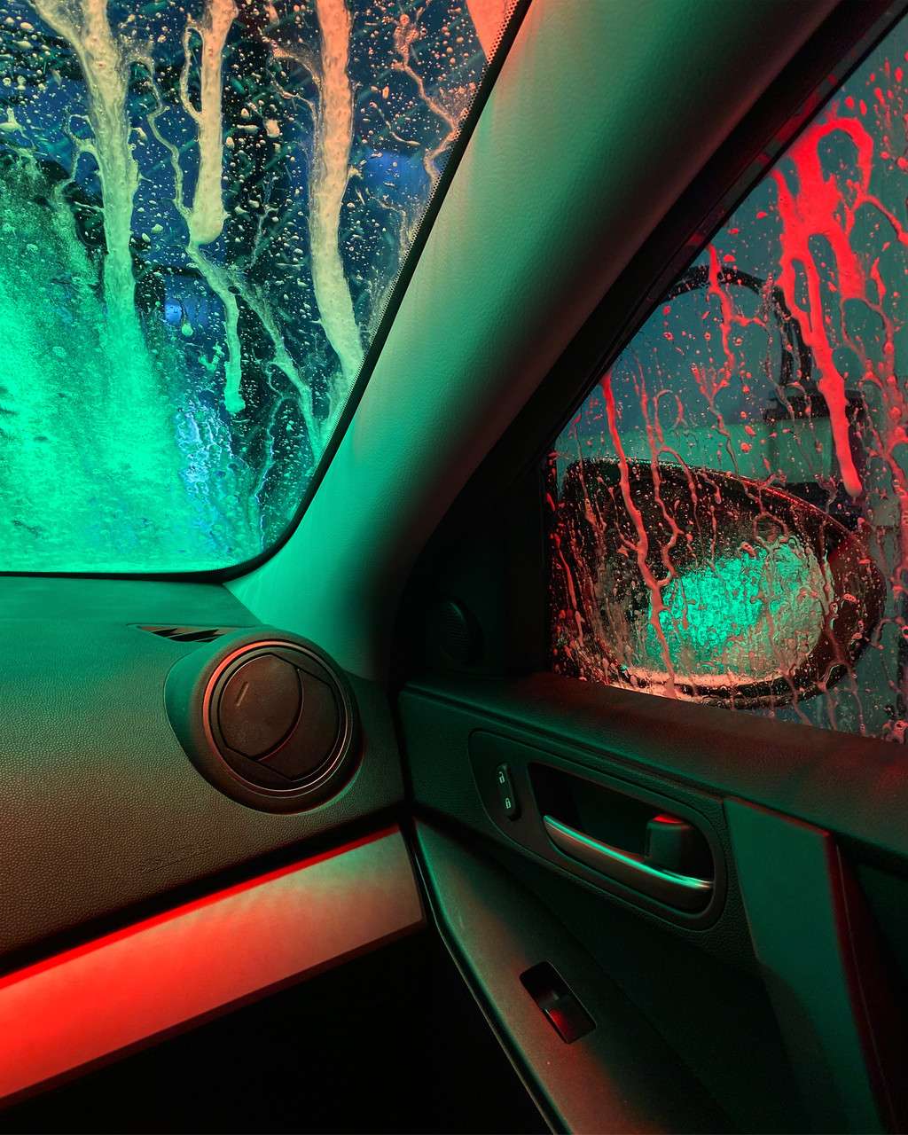 Archival inkjet prints on Canson Platine Fibre Rag by Lindsay Metivier, the inside of a car during automated car wash