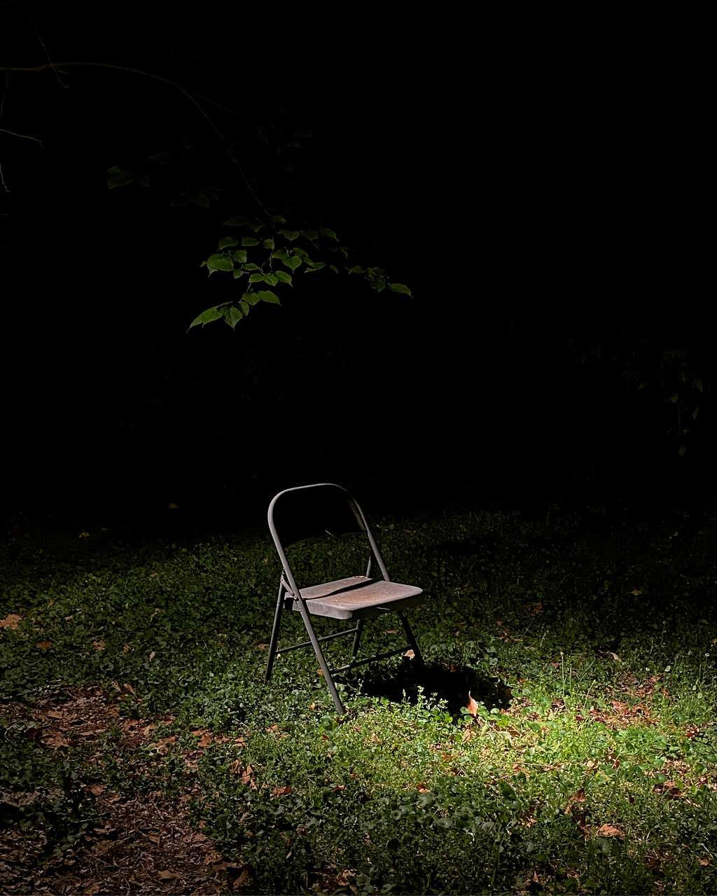 Archival inkjet prints on Canson Platine Fibre Rag by Lindsay Metivier, folding chair on grass at night