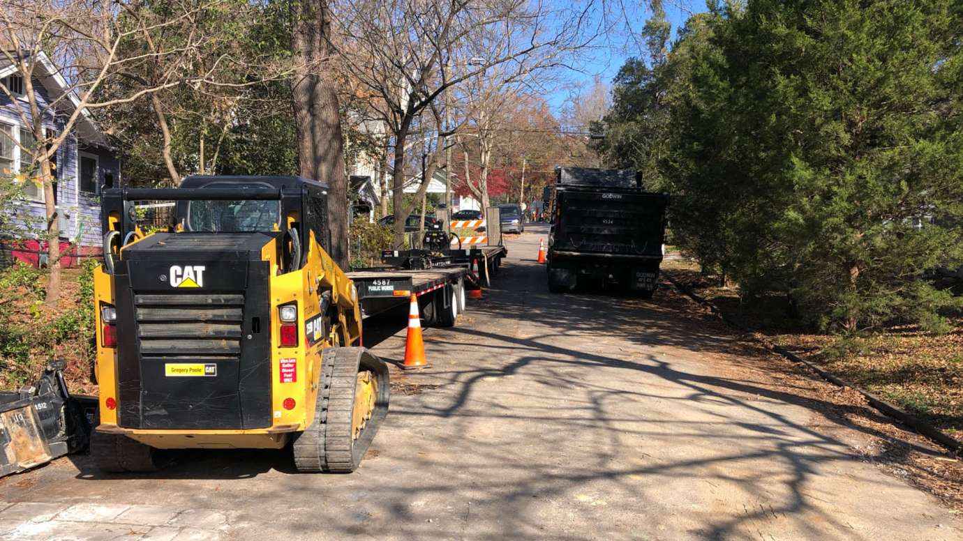Construction equipment on Dorothea Drive to make improvements to the stormwater system