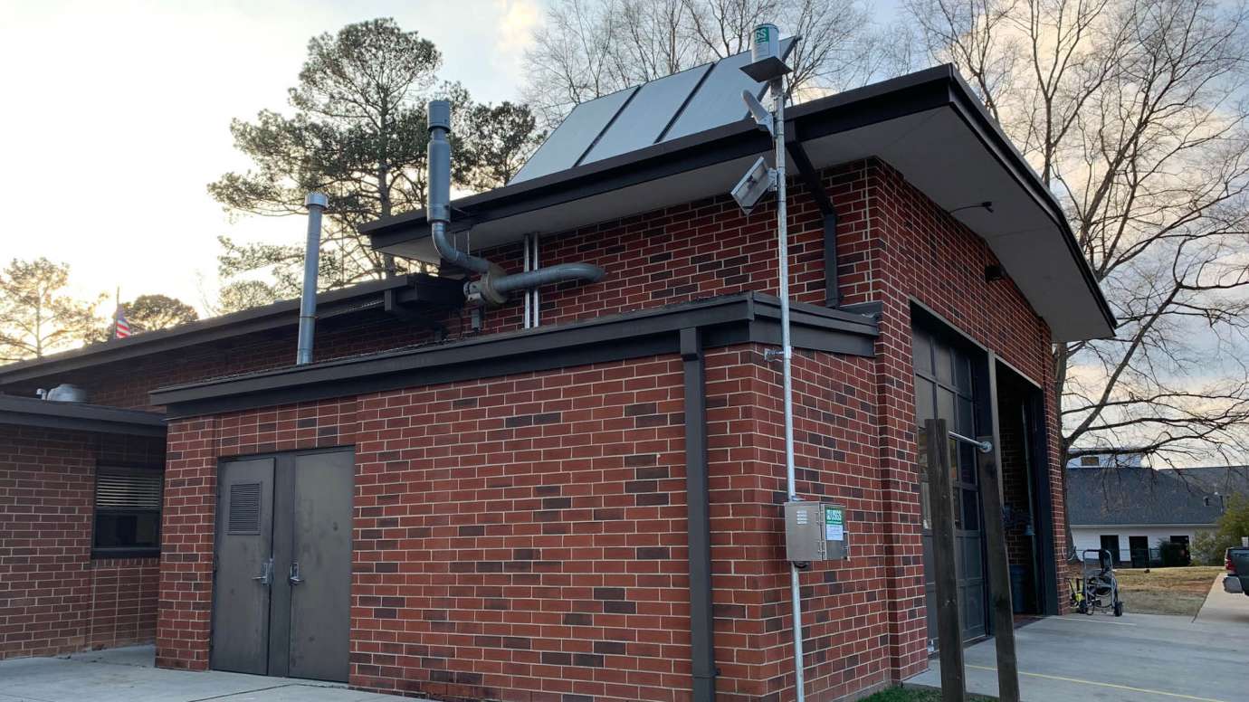 A view of the USGS rain gauge installed at Fire Station 15 in Raleigh. 