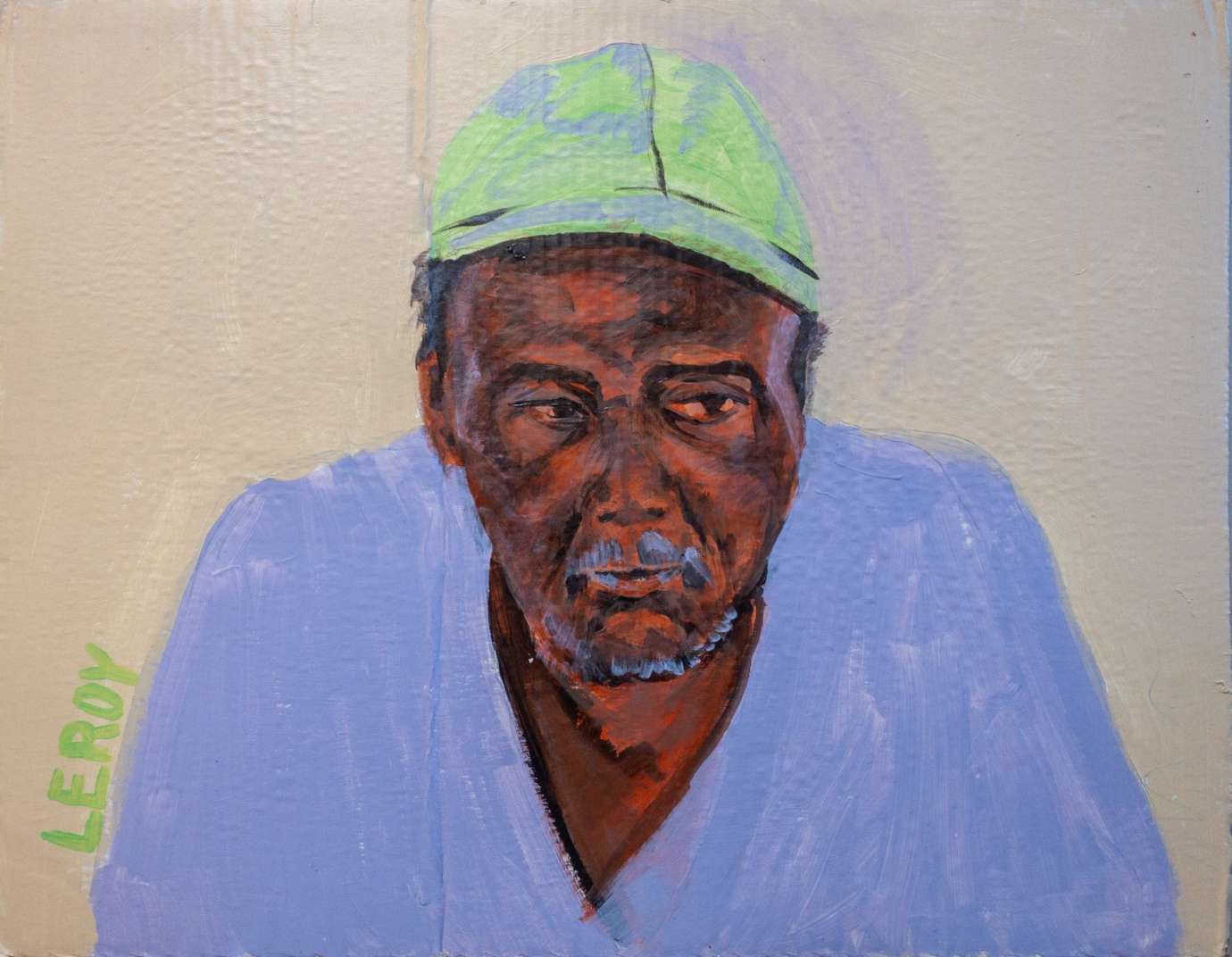 A Black man with wrinkles wearing a yellow hat and white shirt