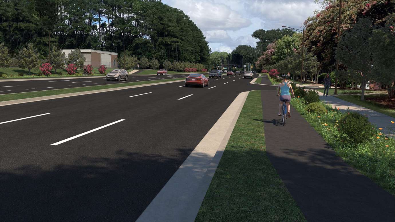 A rendering of the proposed bike lane on Six Forks Road. 