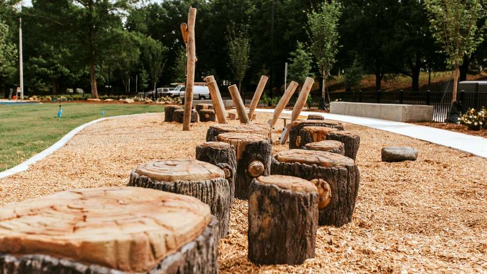 Wooden stumps in nature play area