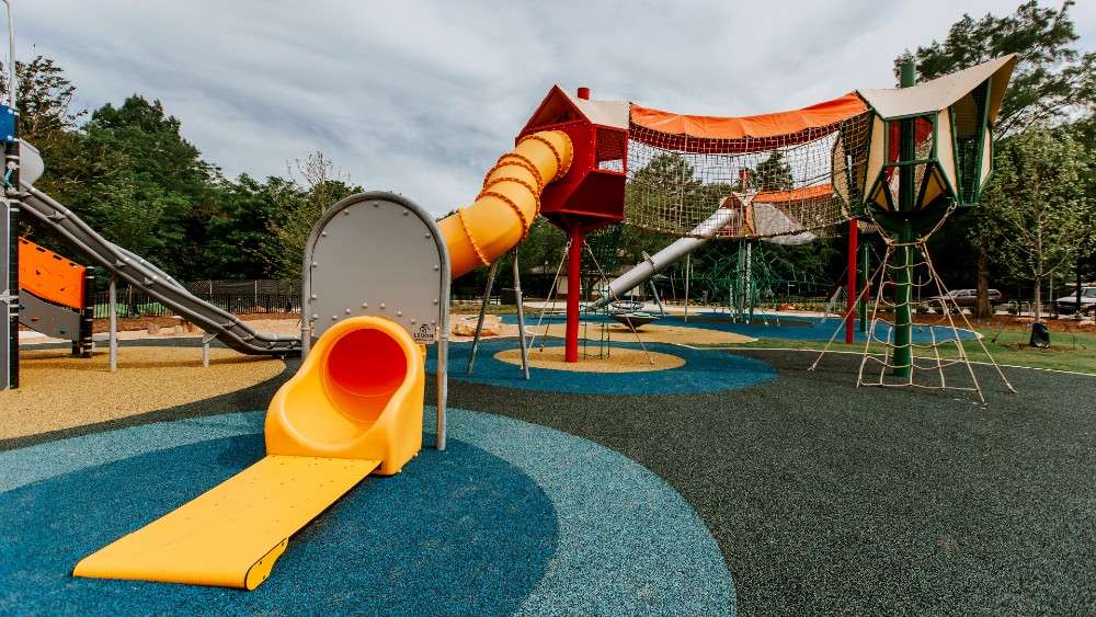 Playground with slide and skywalk