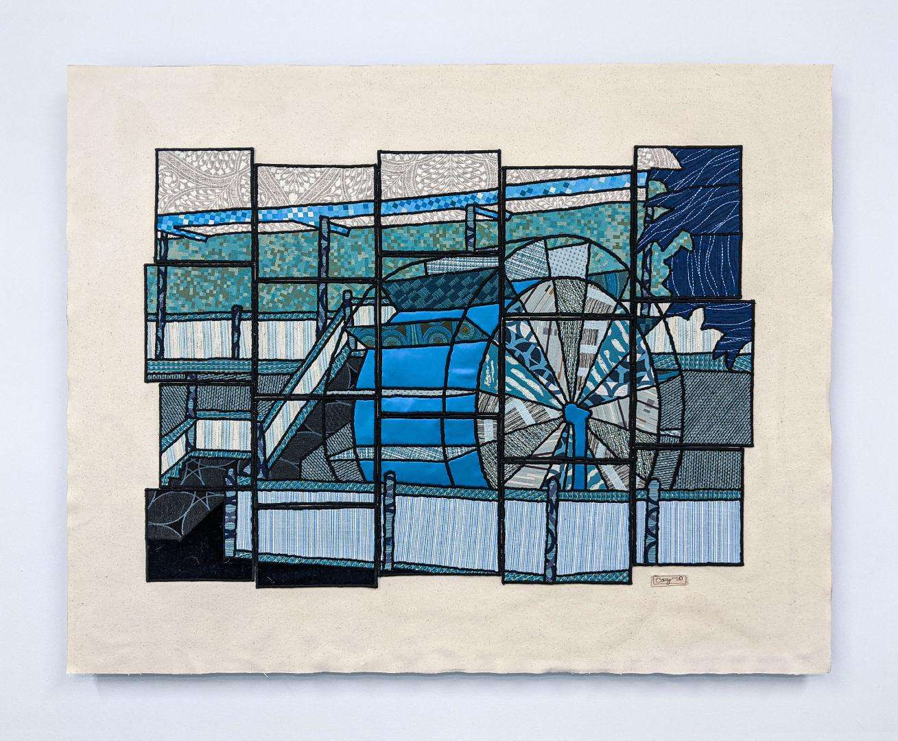 a stitch work piece depicting the underside of a pier by Caitlin Cary 