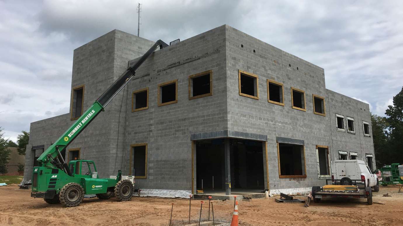 Concrete exterior of the new Fire Station 22 while under construction 