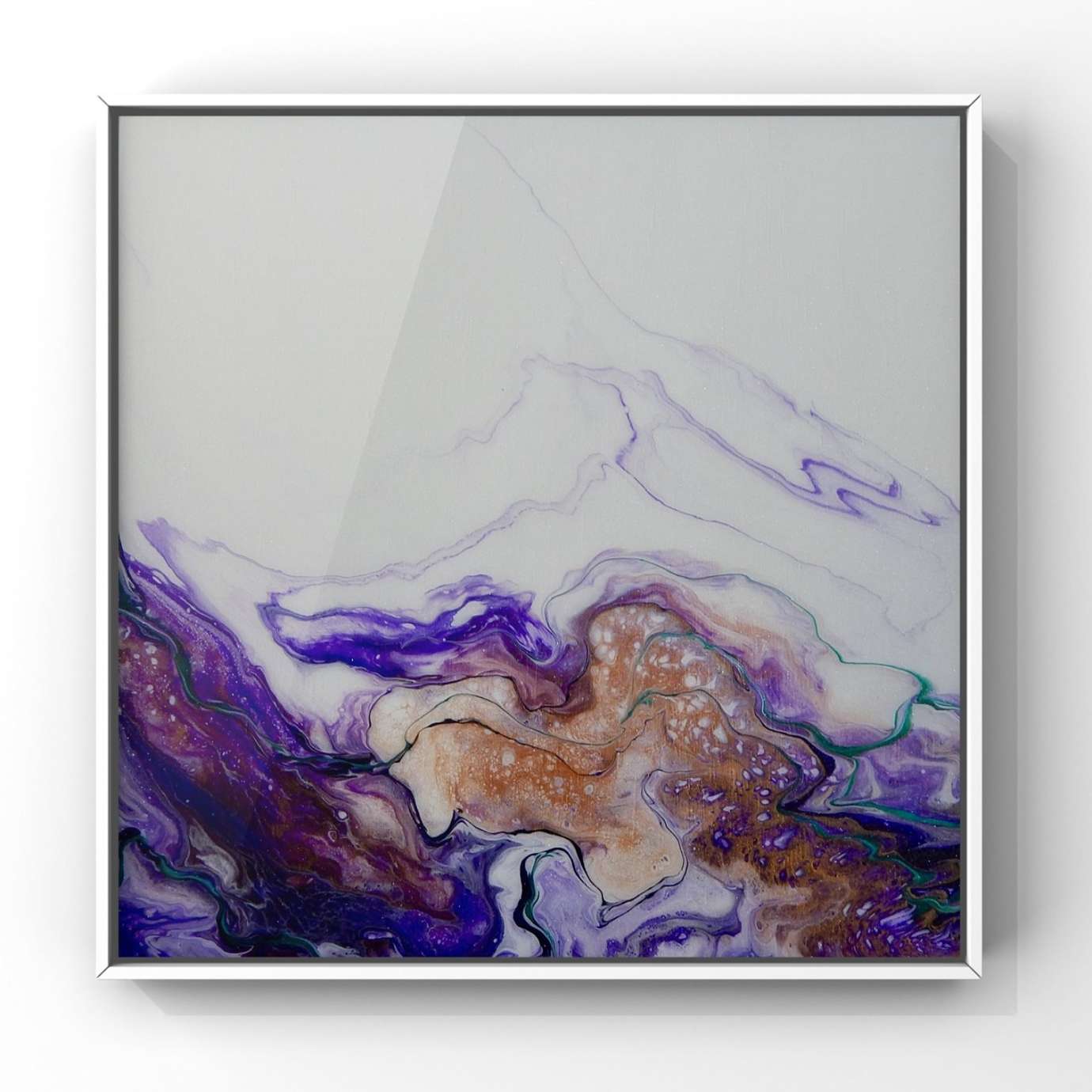 A painting with swirled strokes of purple and gold paint, resin, and fairy dust by artist Kai Des Etages