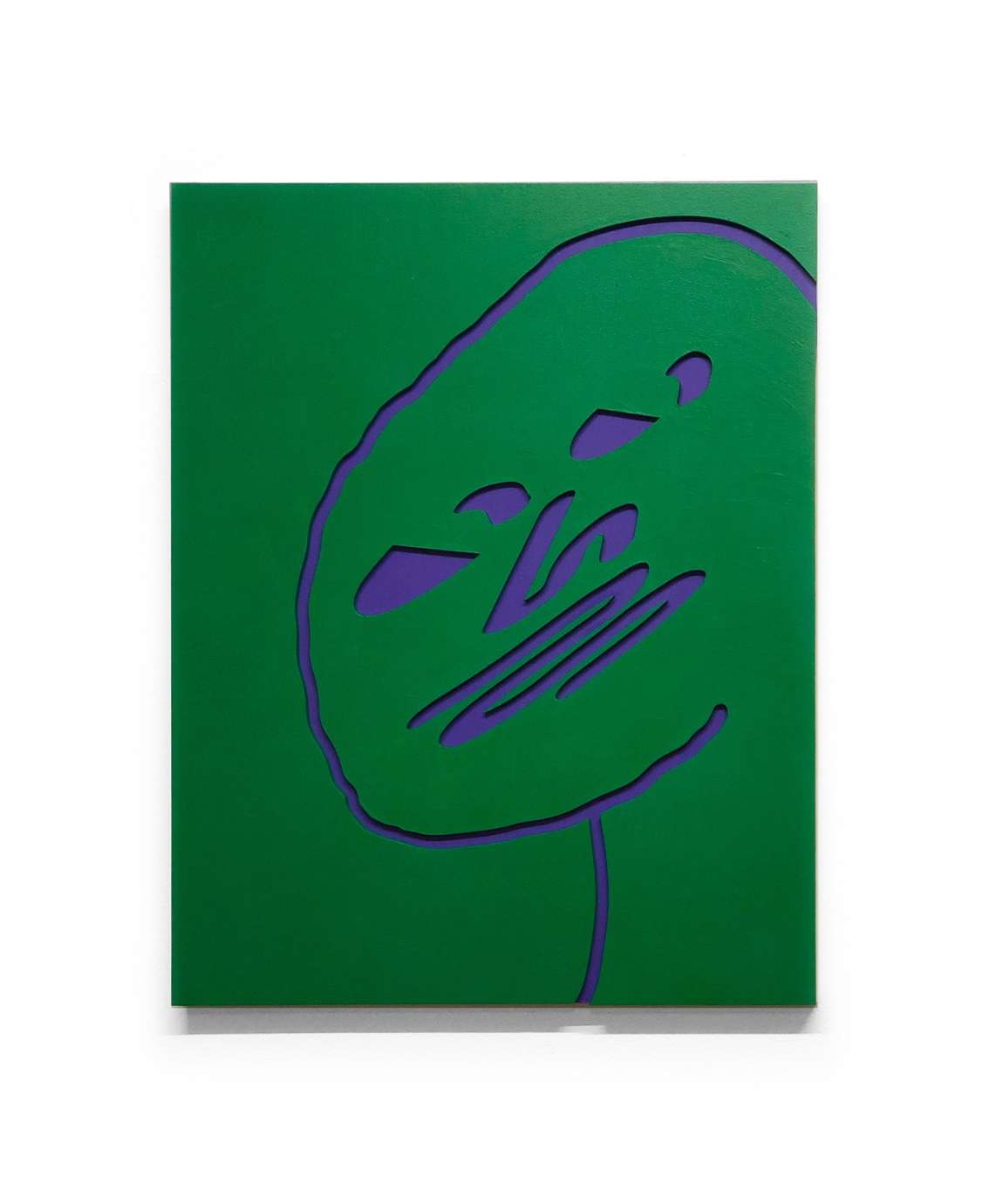 An a green artwork with a blue face showing through by Jersin Crosby