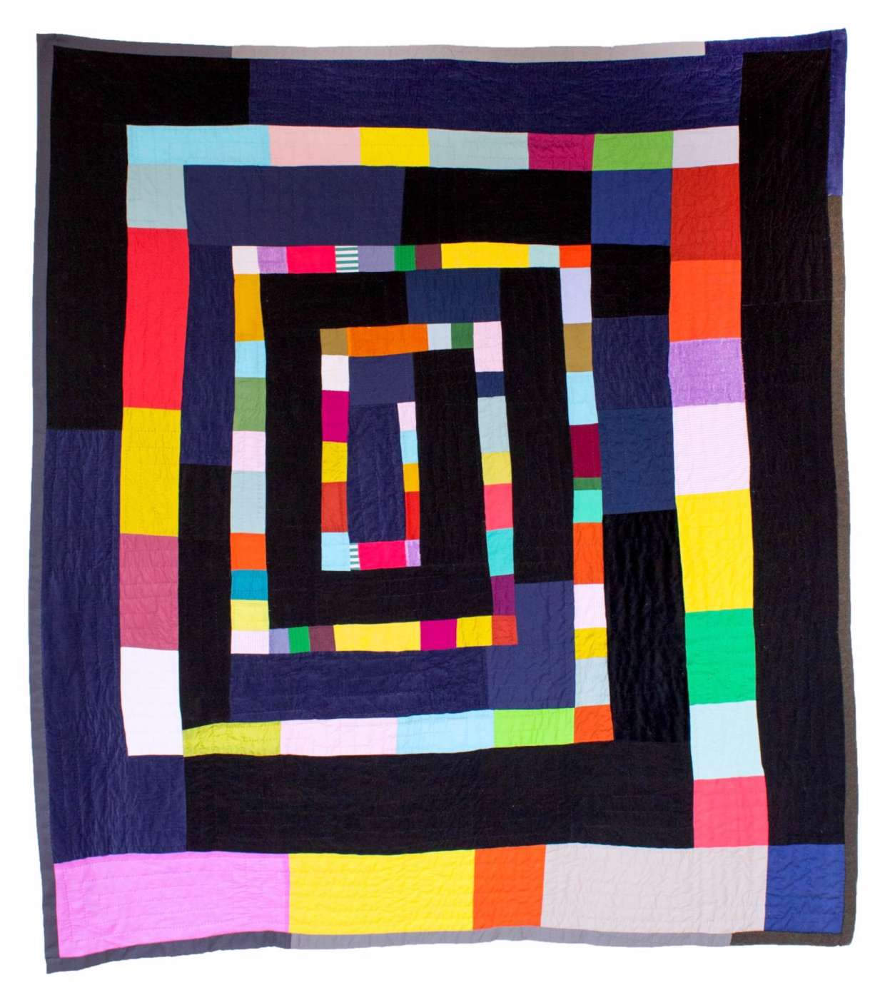 A colorful spiraled maze-like textile hanging by Martha Clippinger