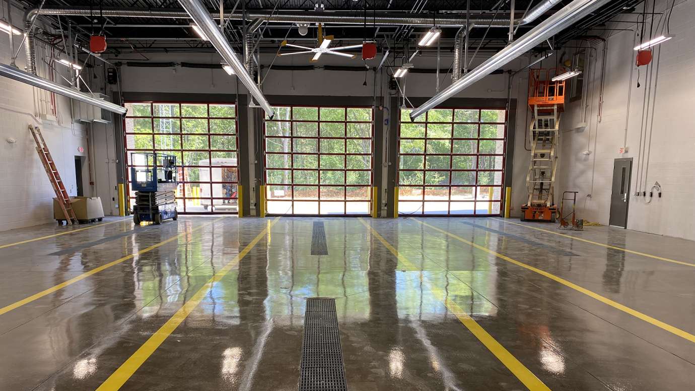 A view of the newly completed inside bay of Fire Station 22