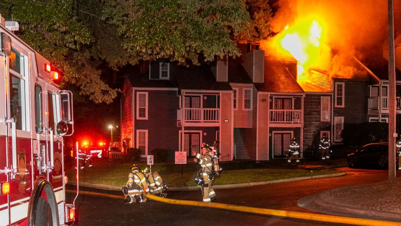 Scene of apartment fire at night