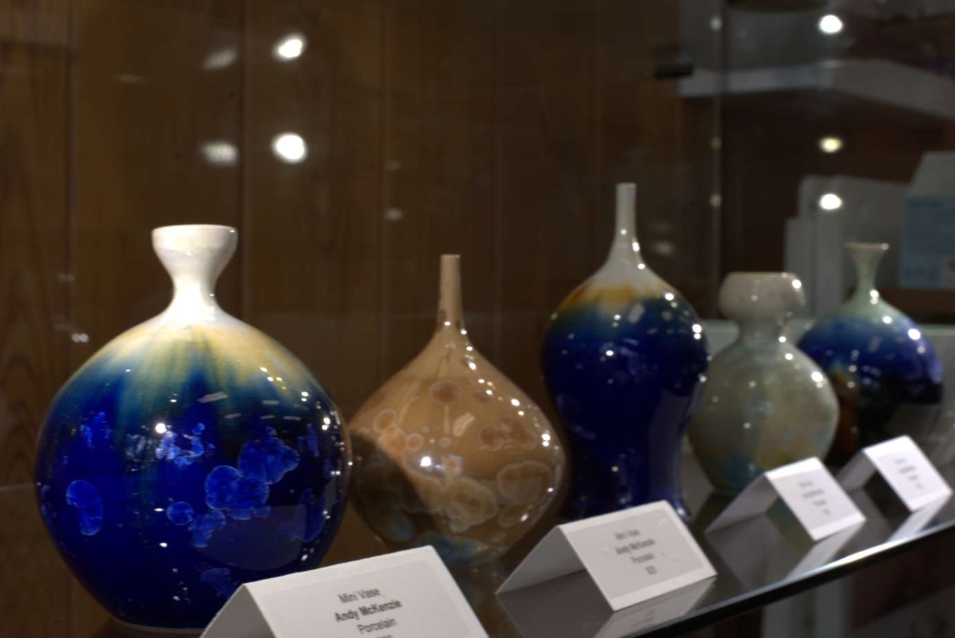 ceramic vessels with blue and brown crystalline glazes