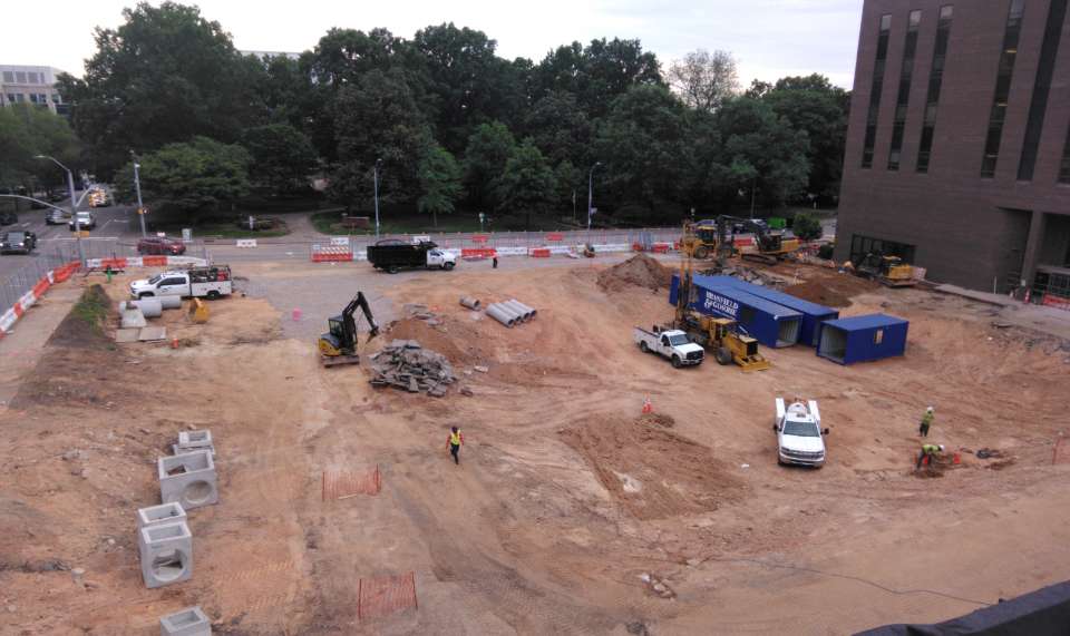 Image show the empty construction following the demo of the old police headquarters. 