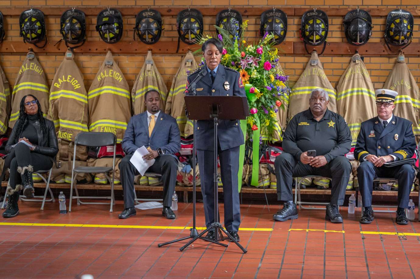 Chief Patterson speaks at podium