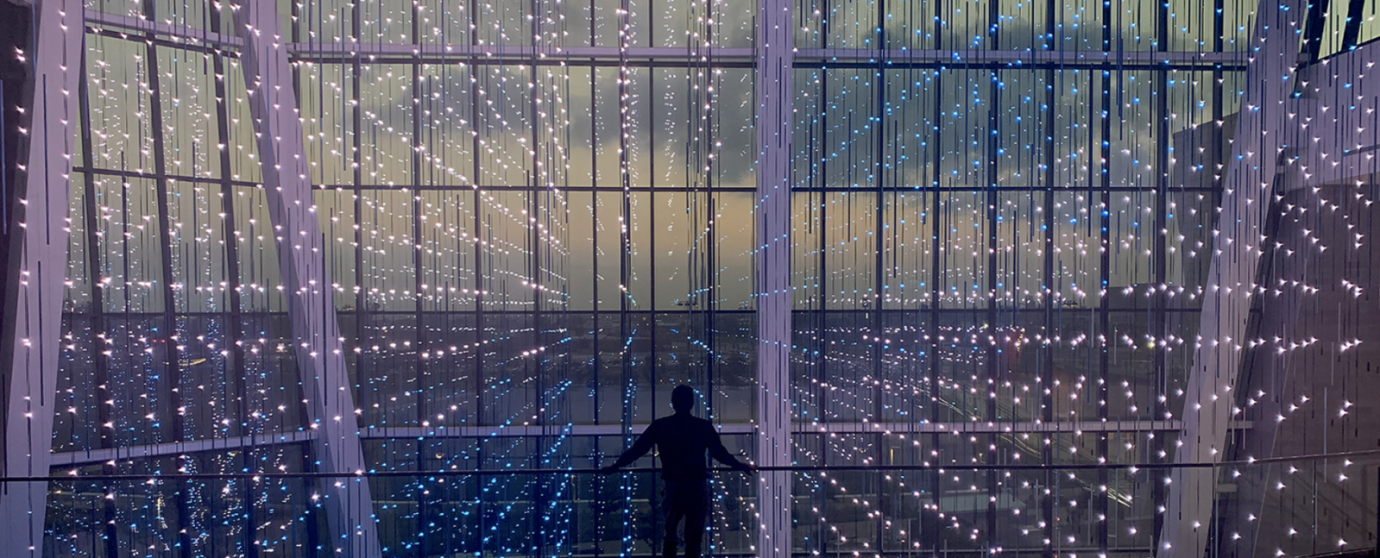 Conceptual Rendering of a suspended artwork of lights controlled by data