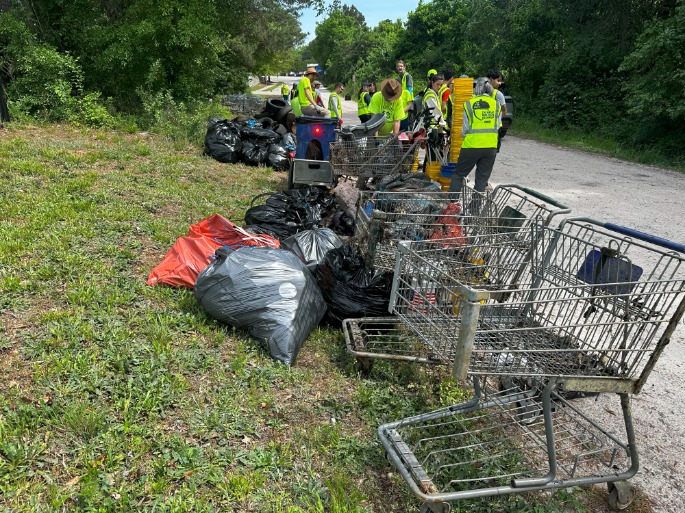rows of trash along the street