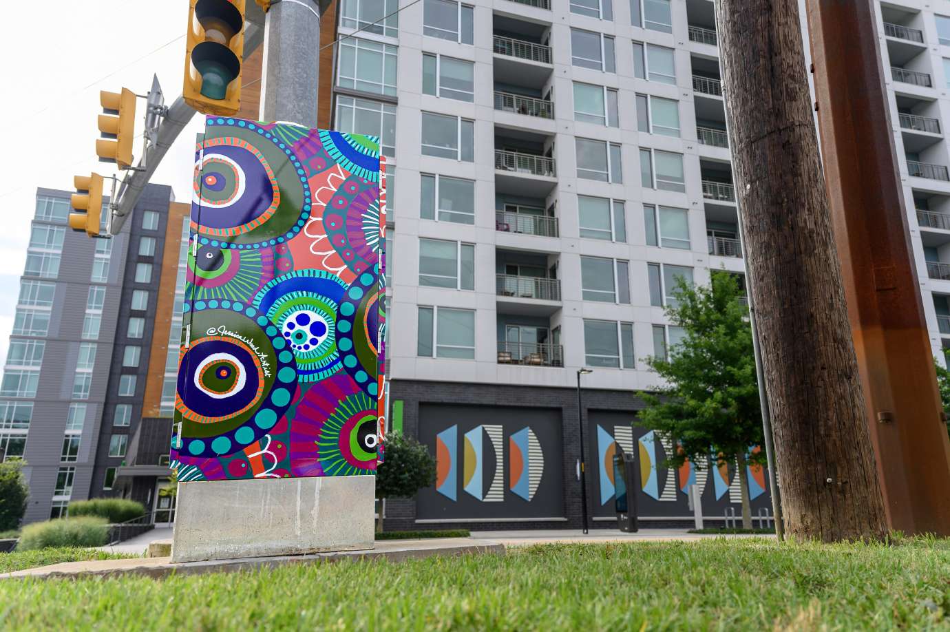 Mural on signal box on street downtown
