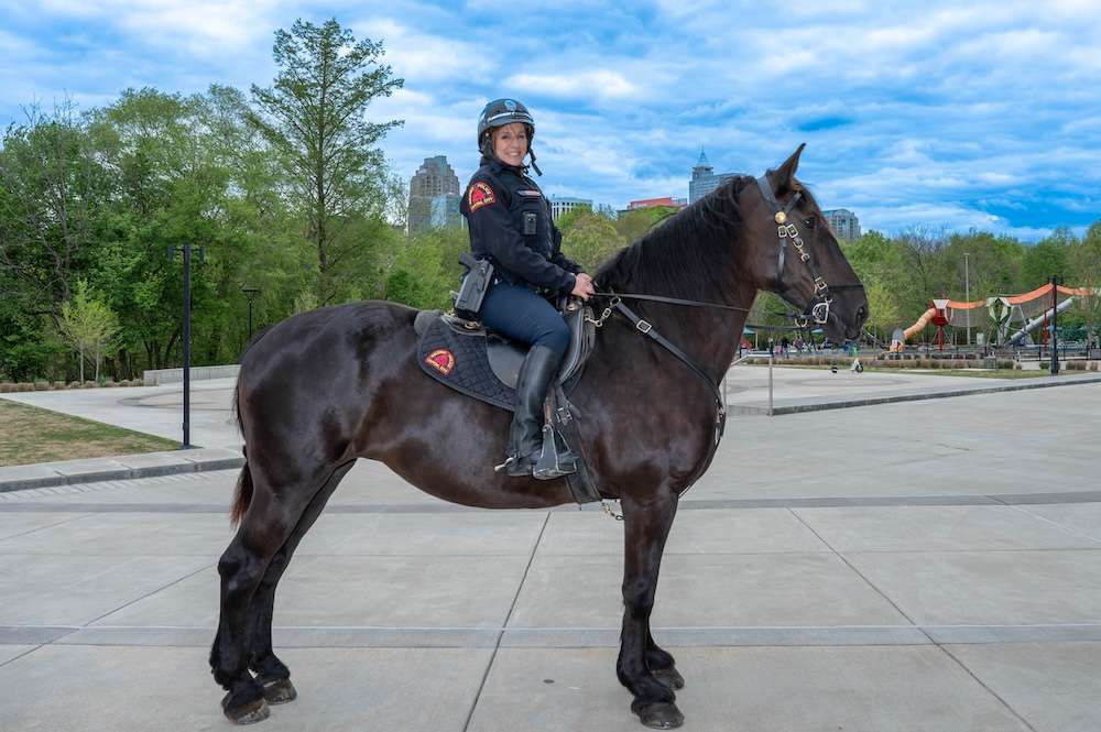 Officer Montemurro sits on Willow at Moore Square