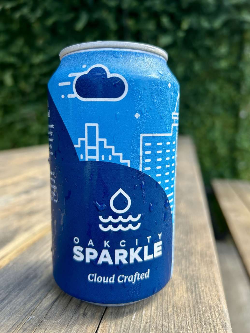Blue Oak City Sparkle can with condensation