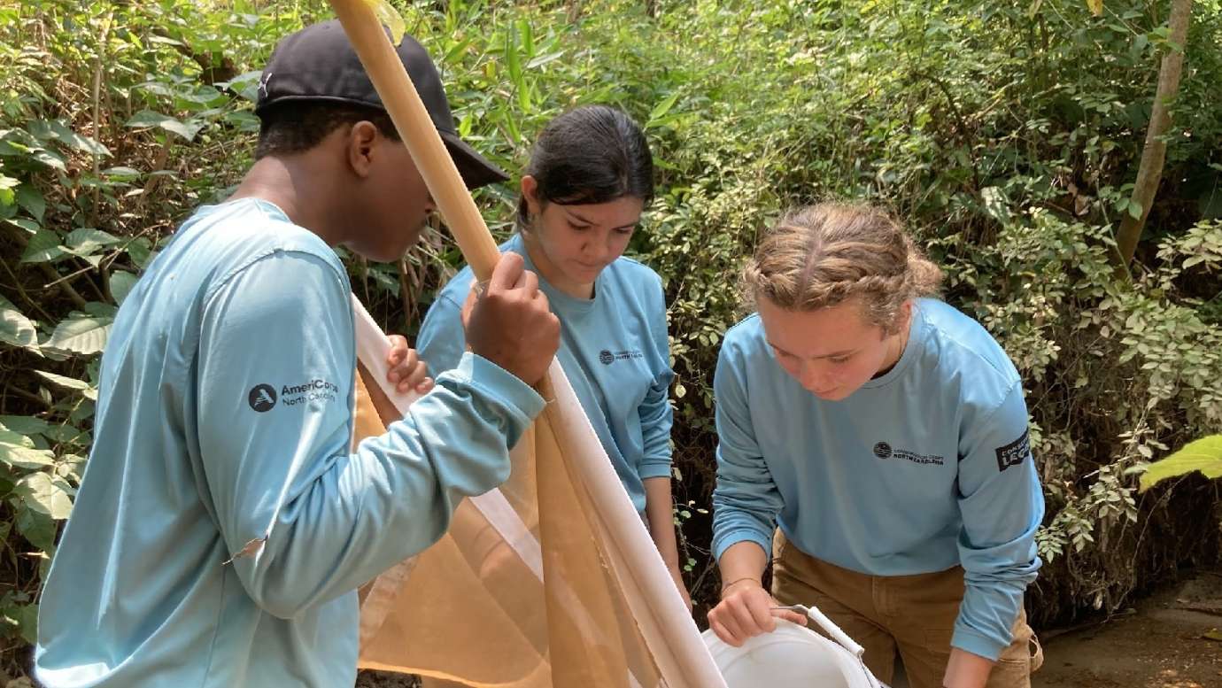 teens looking at the water from a stream
