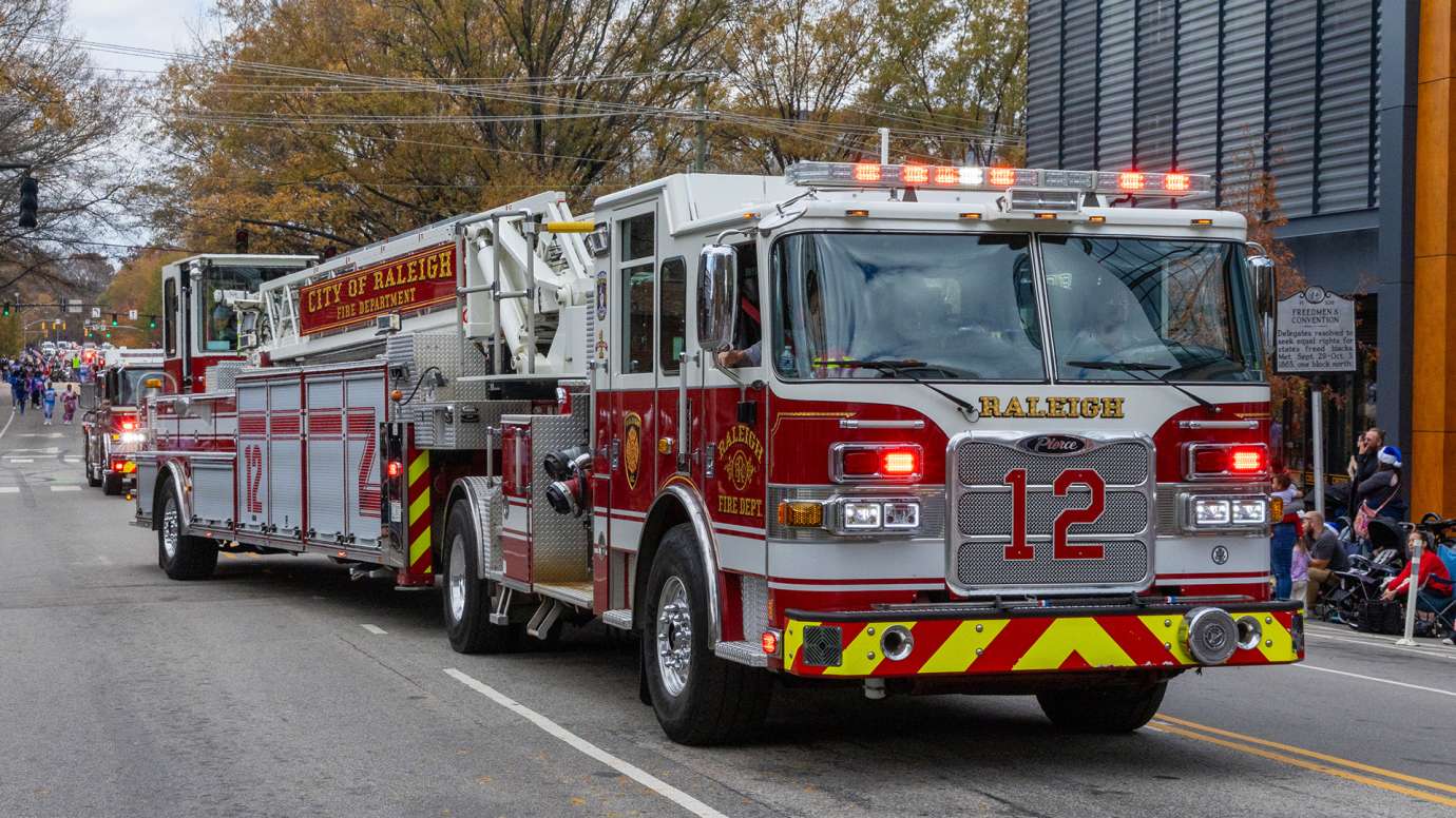 Raleigh Fire Department ladder truck at the Raleigh Christmas parade
