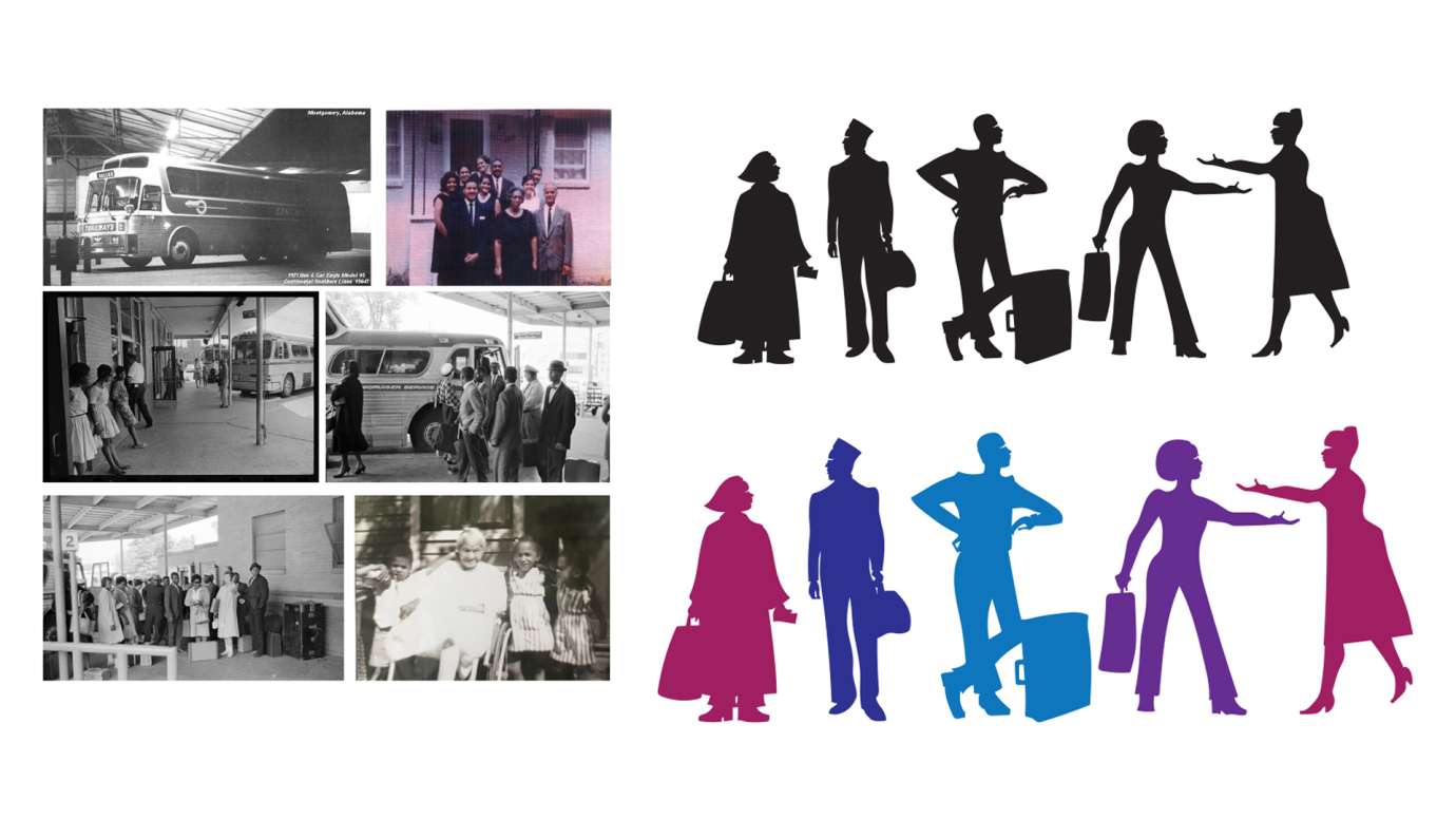 image shows historical pictures and silhouetted shapes that will inspire public art