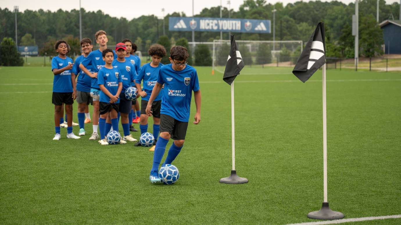 Youth soccer team in a line