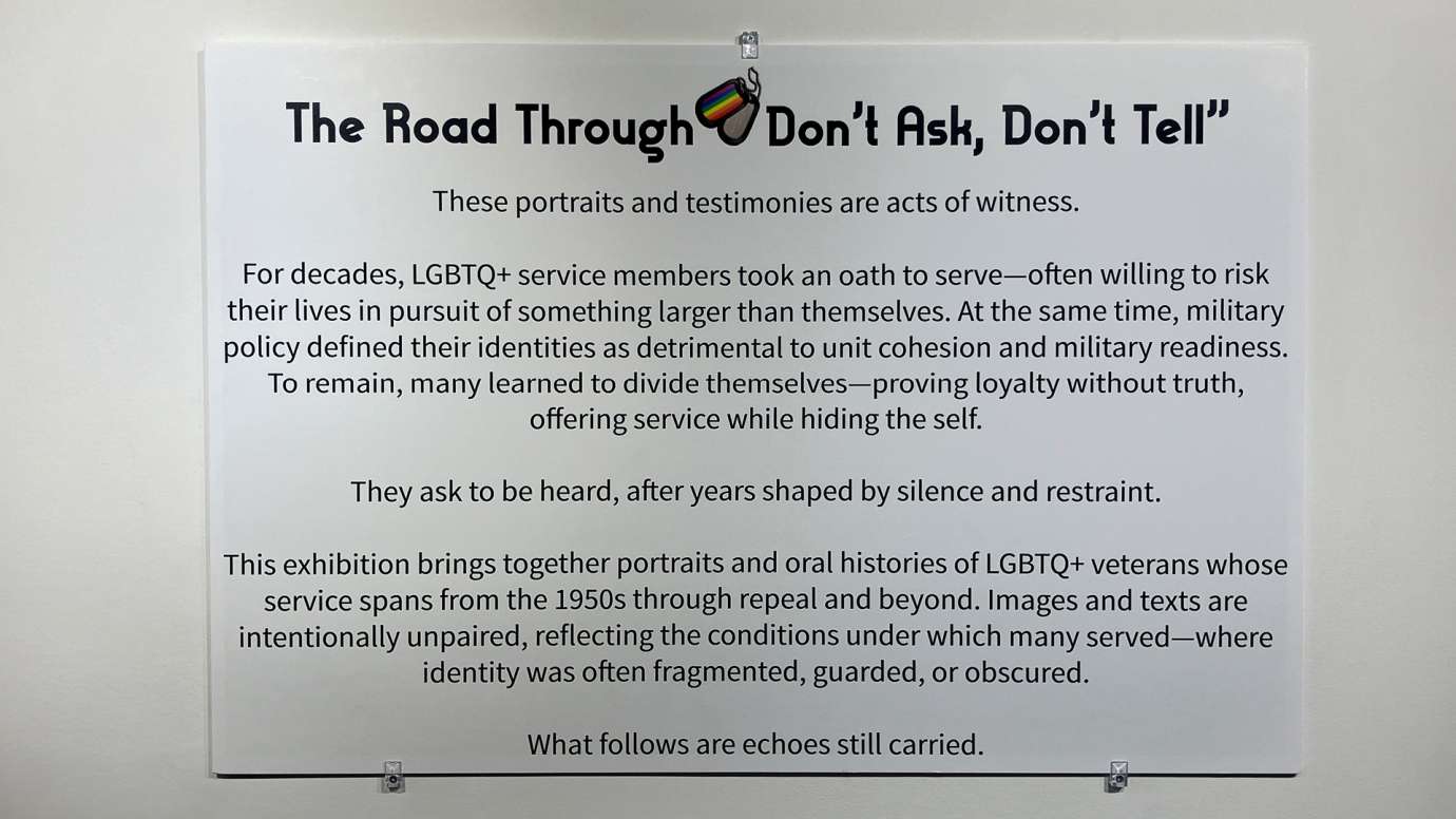 photo of exhibition statement hung in the Pullen Arts Center gallery