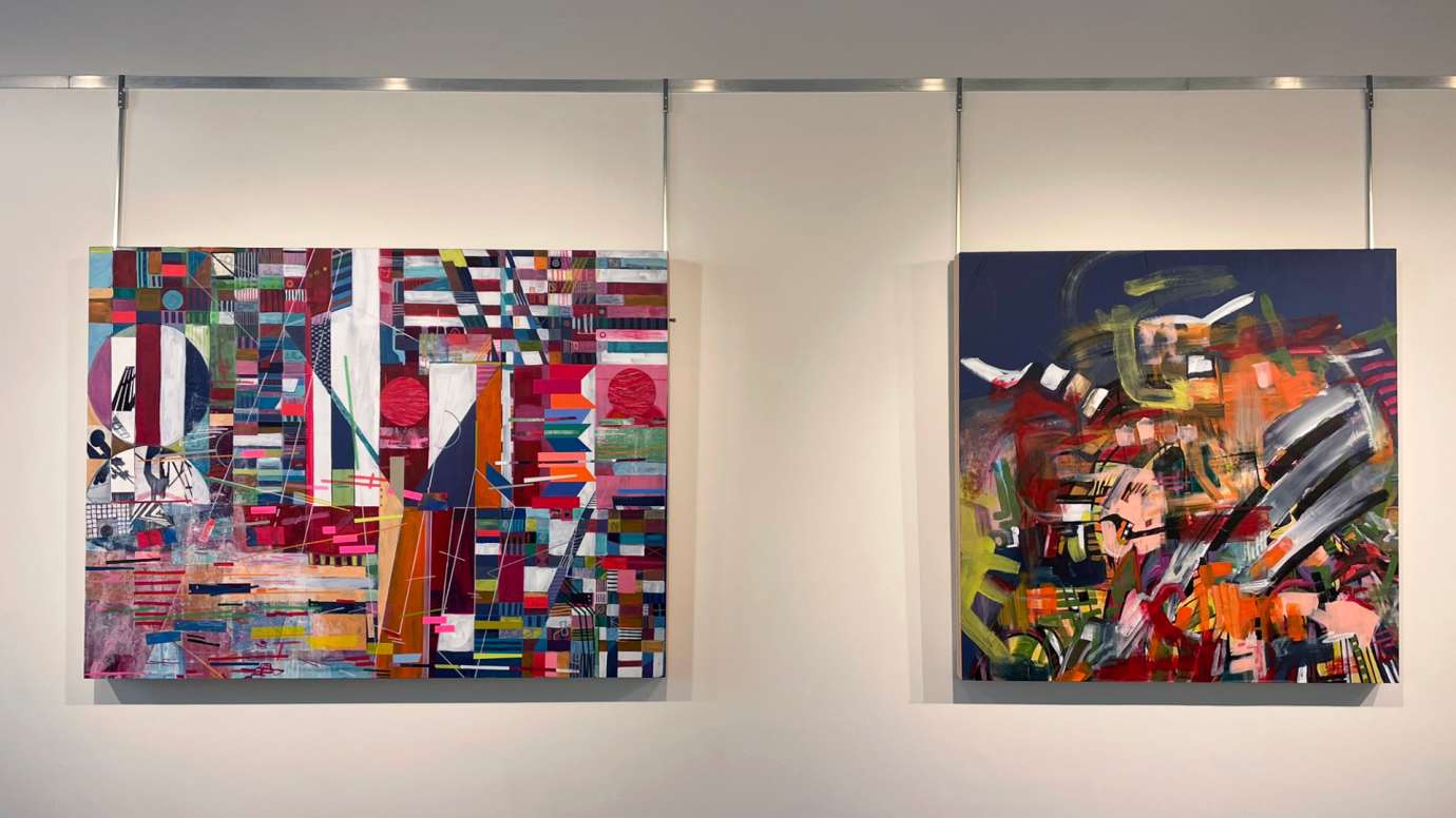 Two colorful, expressive, abstract paintings by Jason Lord