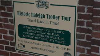 Sign for the Raleigh Trolley. 