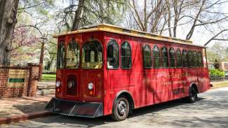 Raleigh trolley outside of the Mordecai Historic Park