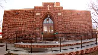 View of the exterior of the Saint Monica Teen Center