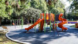 A second larger playground at Peach Road Park for kids ages 5 to 12 with larger slides