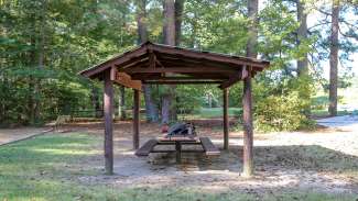 One of the individual picnic tables 