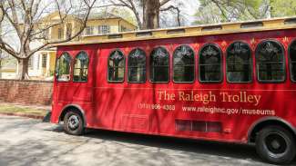 View of the side of the historic Raleigh Trolley