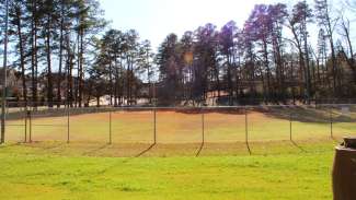 Green grass of fenced in baseball field