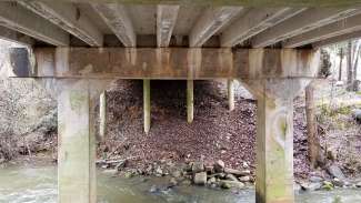 A view of the underside of Shelley Road Bridge
