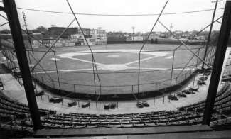 Black and white photo of Smoky Hollow Neighborhood baseball field 