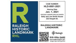 Public notice sign for Raleigh Historic Landmark case