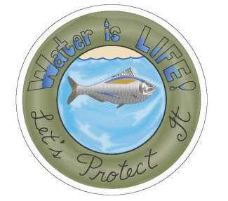 Stormwater drain cover art reading Water is Life, Let's protect it with fish image