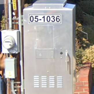 A gray, metal signal box
