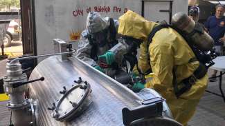 Raleigh Hazmat team in a practice drill