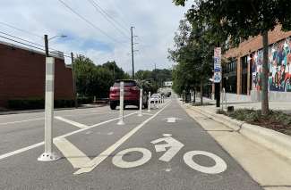 Image of vehicle protected bike lanes on West Street 