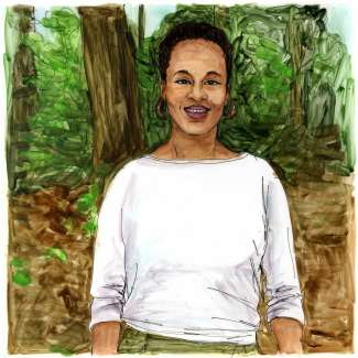 A portrait drawing of Jackie Boggs by Deborah Aschheim