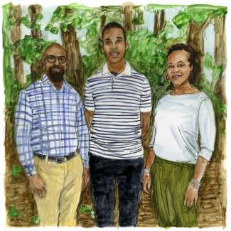A portrait drawing of the Boggs Family by Deborah Aschheim